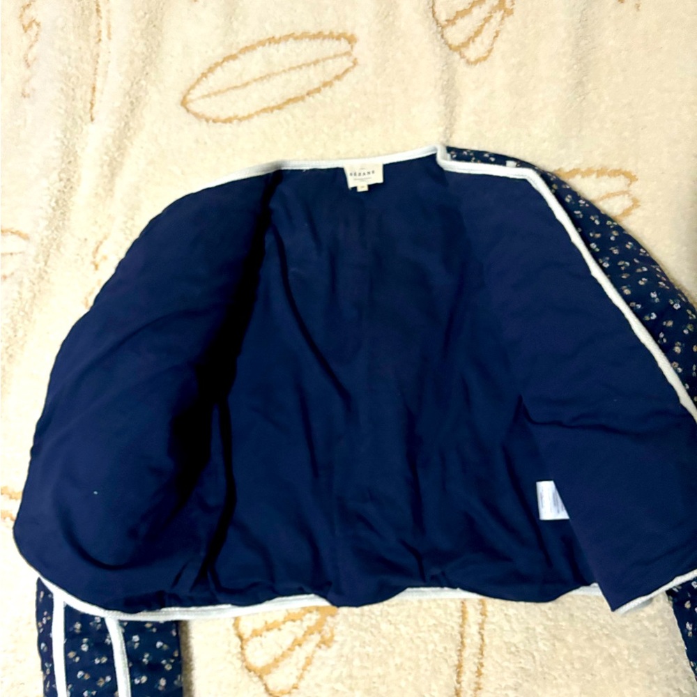 🌼Sezane ESBEN JACKET in Marine Floral Navy Jacket with White Trim - Picture 5 of 9